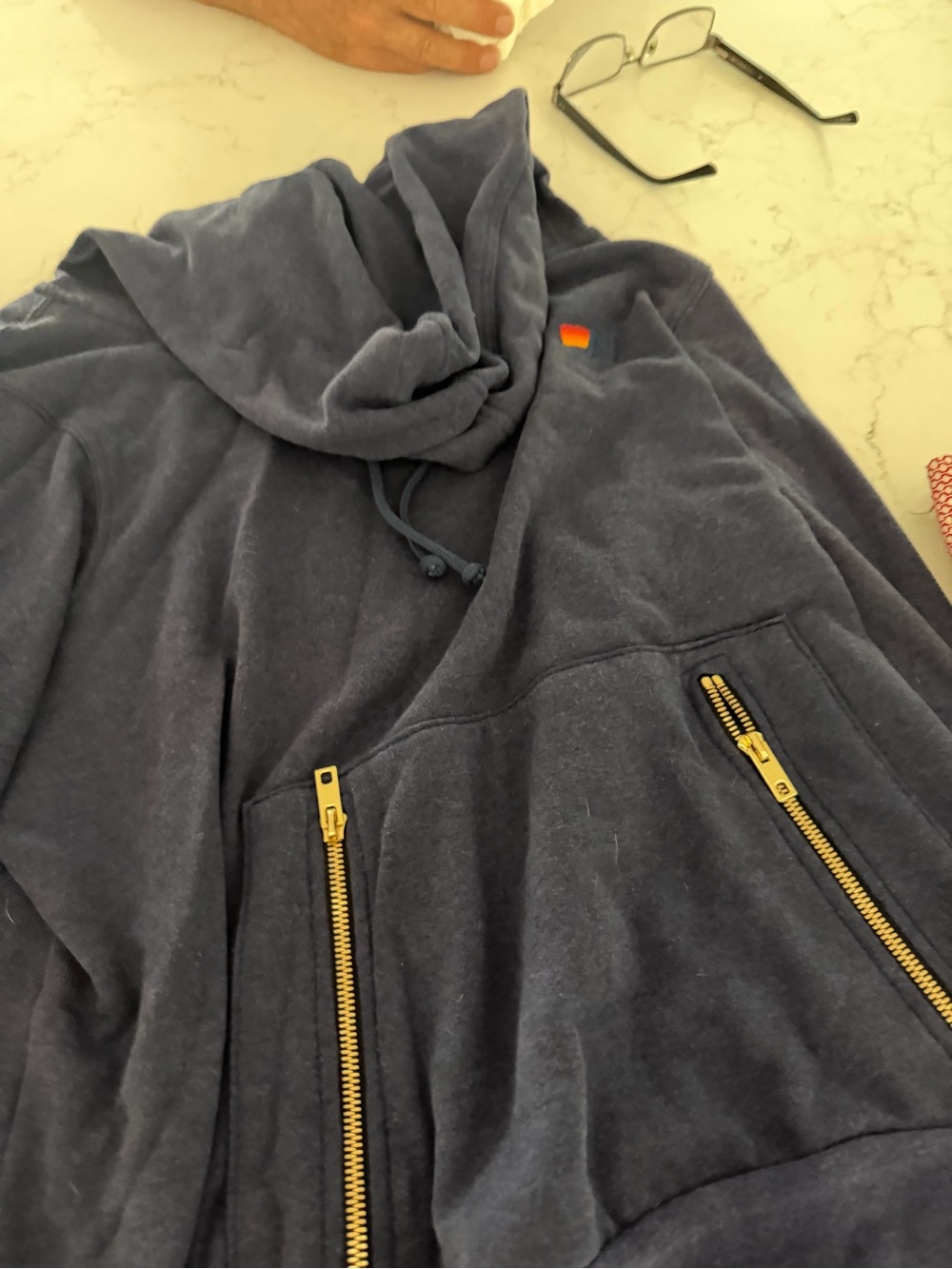 Aviator Nation 5 Stripe Zip Hoodie with Rainbow Stripe Detail